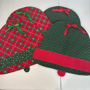 Handmade Quilted Christmas‎ Bell Placemats Set of 4 Red Green Holly Holiday